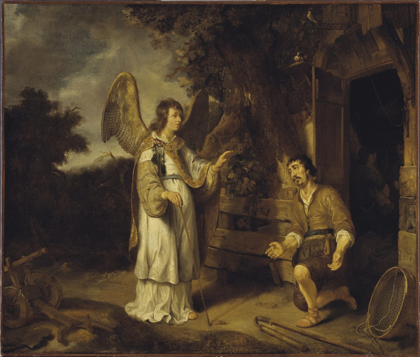 El ángel de Jehová se aparece a Gedeón mientras trilla el trigo escondido. Gerbrand van den Eeckhout (s. XVII), Nationalmuseum, Estocolmo.