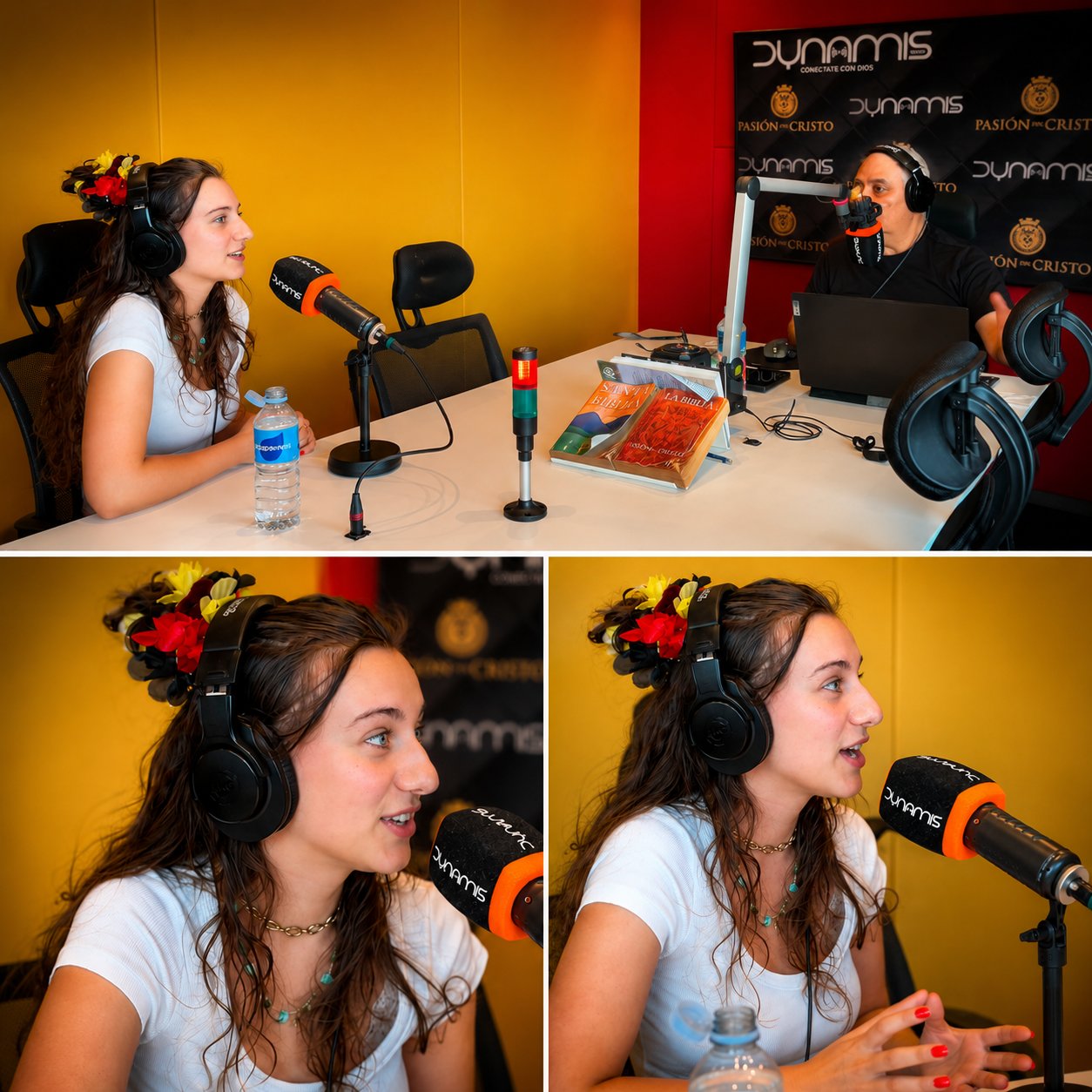 Josephine durante la entrevista en los estudios de Dynamis Radio junto al Pr. Lucho