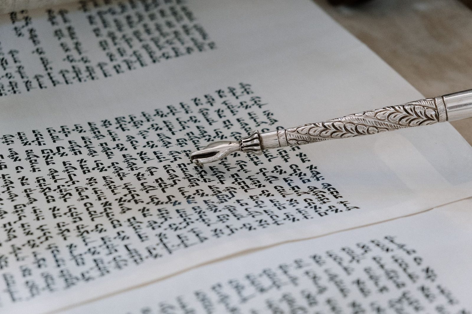 El texto hebreo, leído con el yad para no tocar el pergamino: «la palabra Elohim es un título, no es un nombre personal», resume el Pr. Joaquín Yebra.
