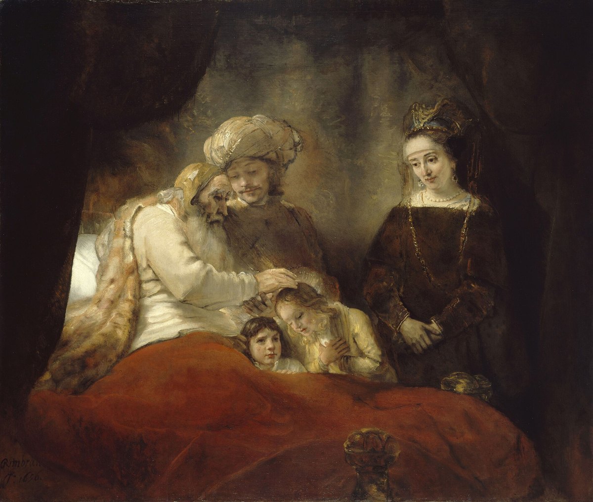 Jacob bendice a los hijos de José, de Rembrandt