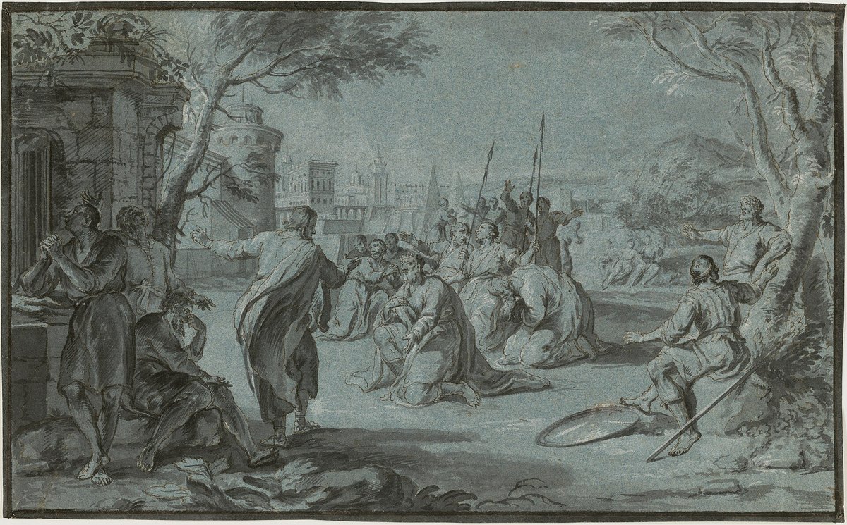 Jonás predicando en Nínive, dibujo de Johann Wolfgang Baumgartner