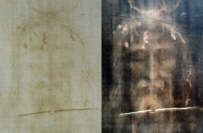 El rostro de la Sábana Santa, en positivo y en negativo
