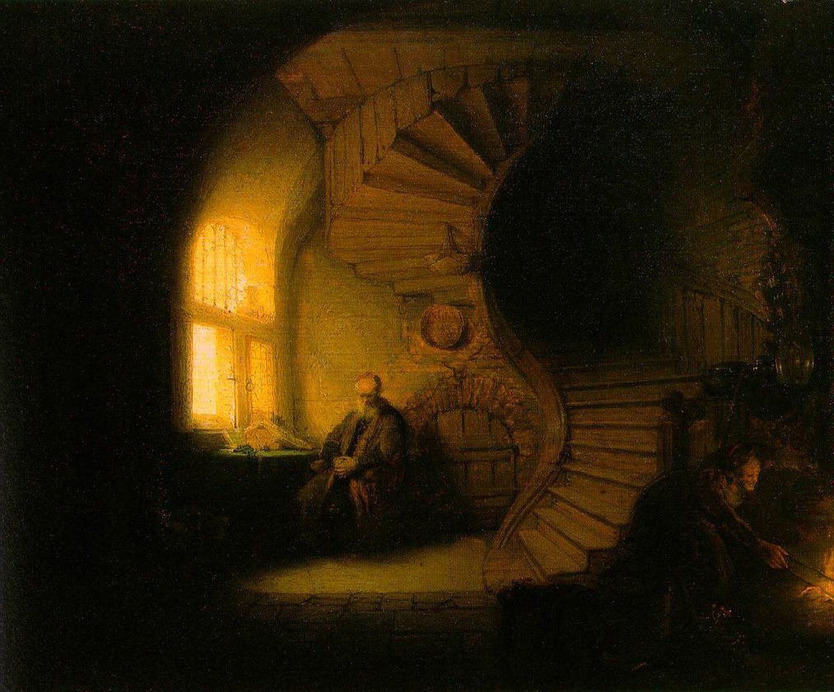 El filósofo en meditación, pintura de Rembrandt