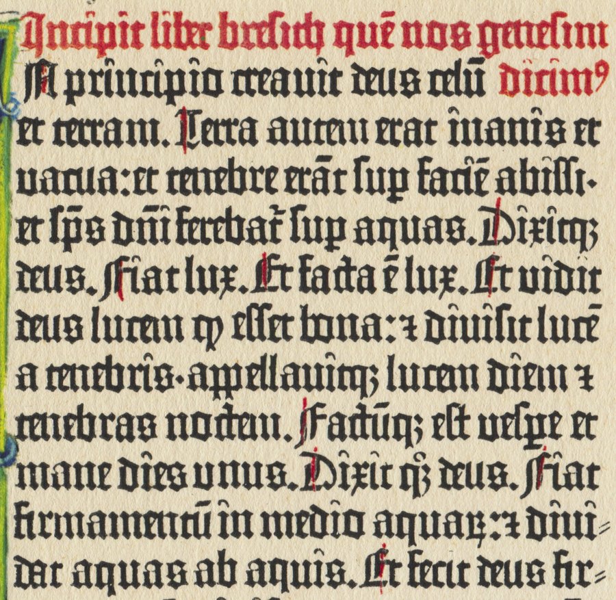 Comienzo del Génesis en la Biblia de Gutenberg