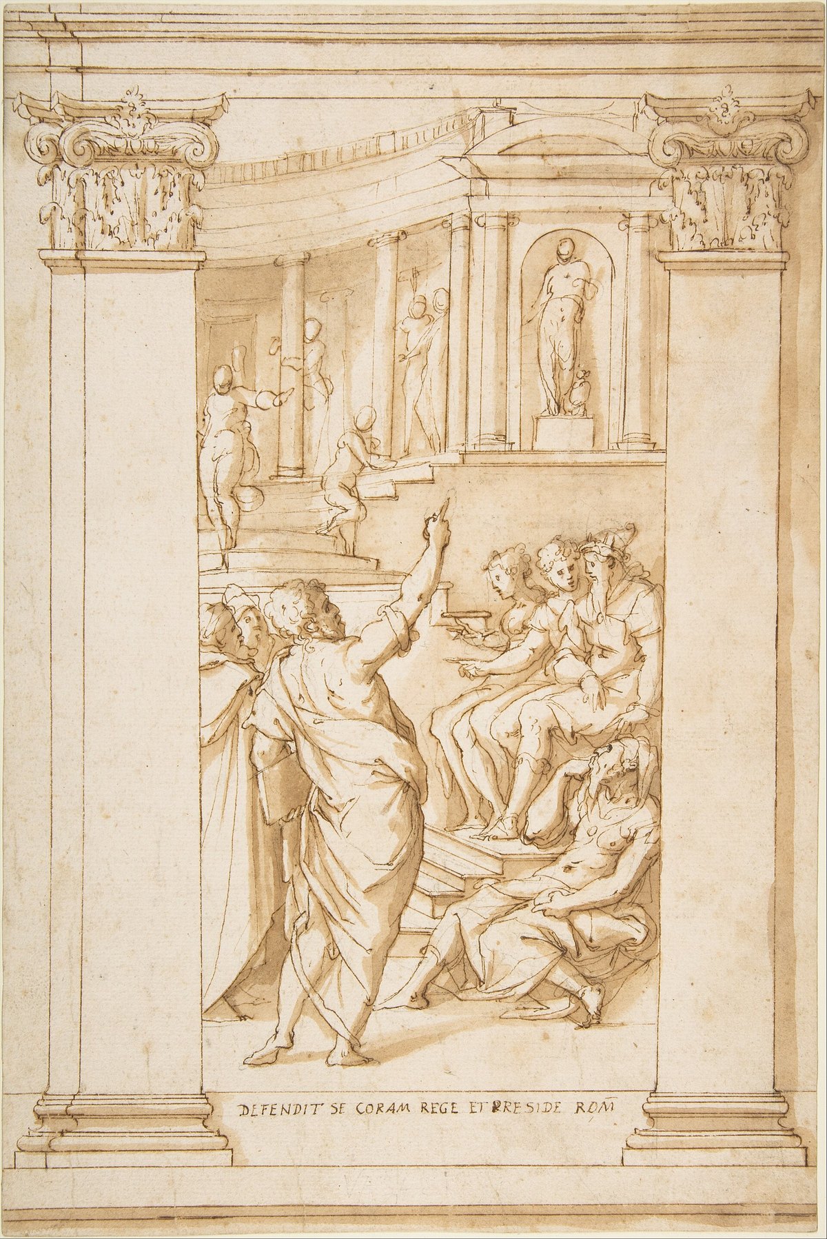 Dibujo de Giorgio Vasari: San Pablo se defiende ante el rey y el gobernador romano