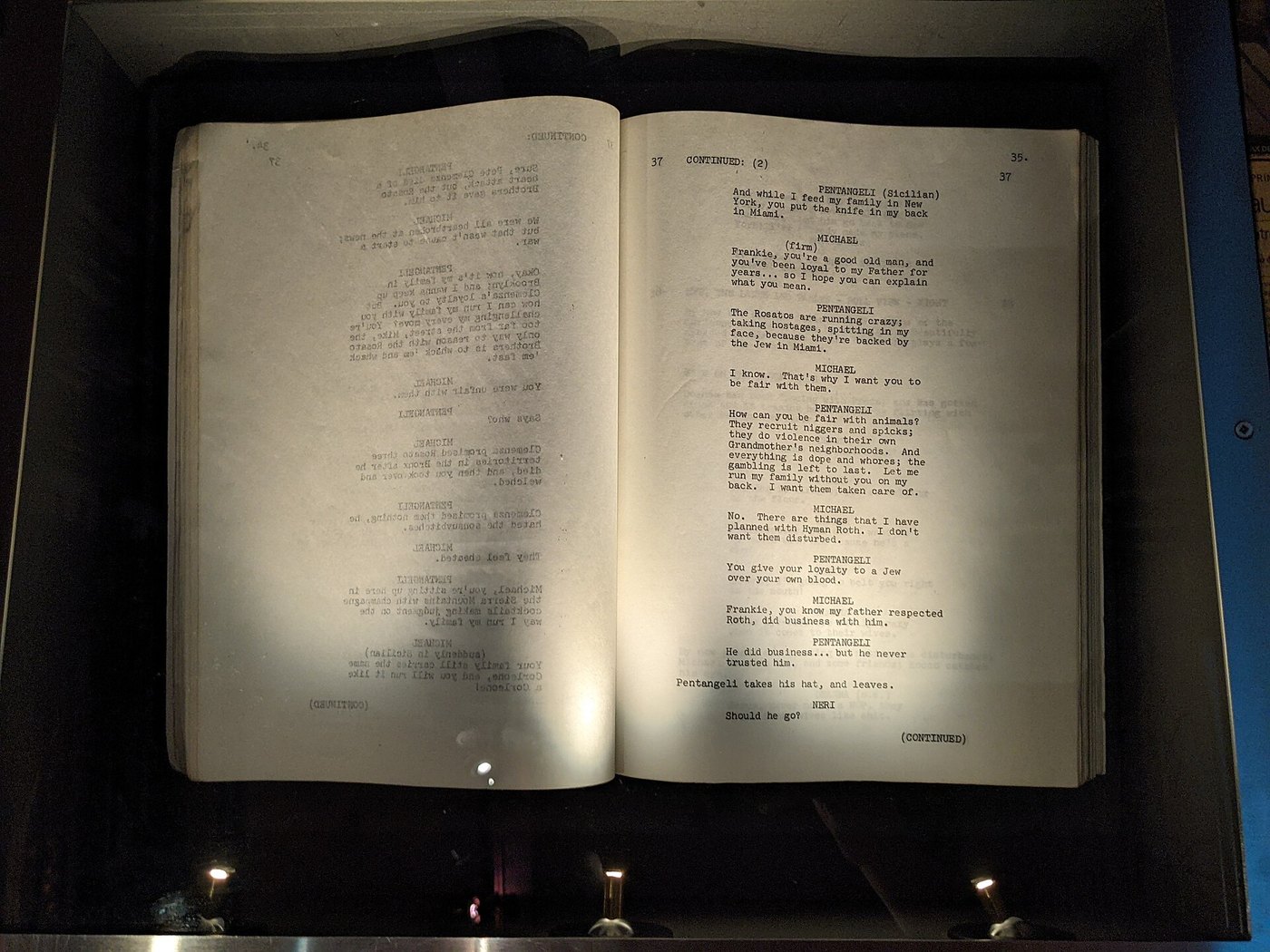 Guion de El padrino de Coppola en el Museo del Cine de Turín